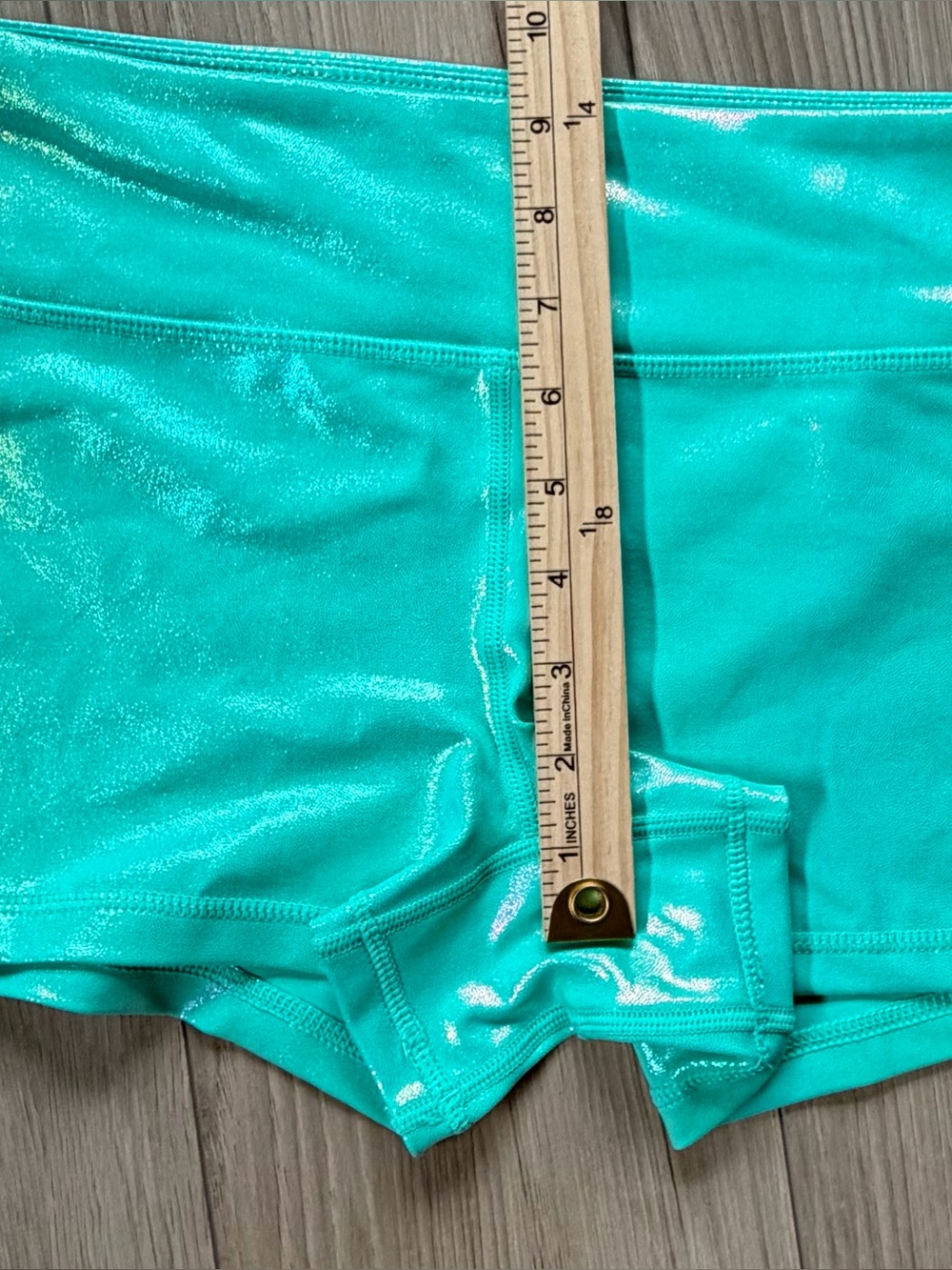 WODBOTTOM Sz L Shiny Hiney Shimmery Sea Green Shorts NWT - Picture 4 of 6